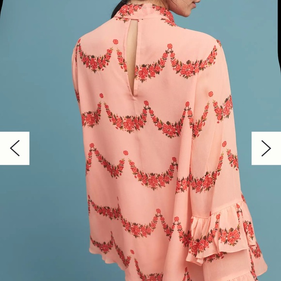 Nikasha by Anthropologie pink ruffle edge blouse Size Small - Picture 6 of 12